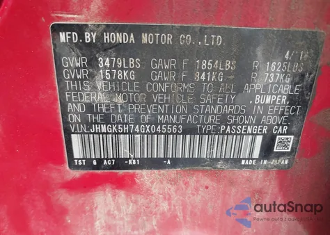 2016 Honda Fit Ex из США, поврежденный, VIN JHMGK5H74GX045563